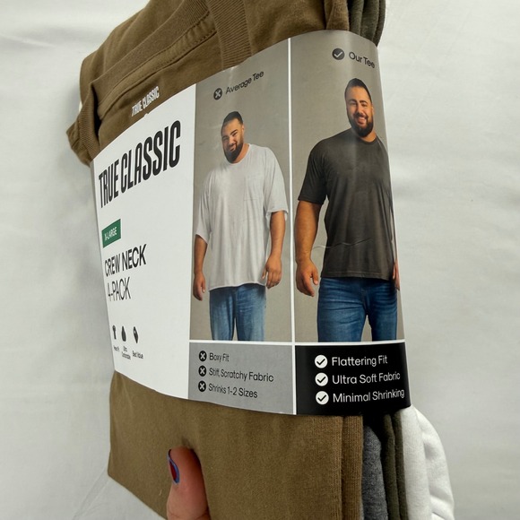 True Classic NWT Mens Crew Neck 4-Pack T-Shirt Pack Slimming Comfort - Picture 4 of 5